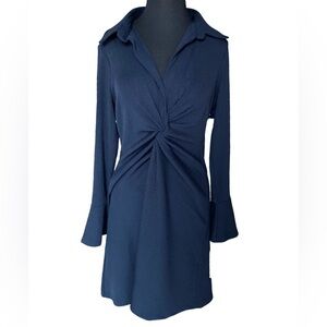 NWT Tommy Hilfiger navy blue ribbed knit bell sleeve twist front dress size 12